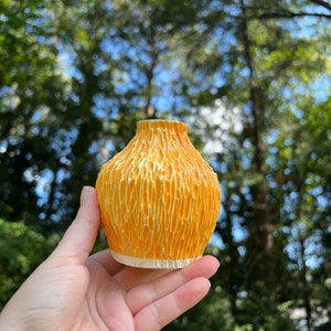 Handmade Ceramic Stoneware Carved Bud Vase Flower Yellow Orange Pottery image 2