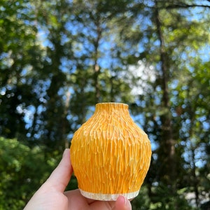 Handmade Ceramic Stoneware Carved Bud Vase Flower Yellow Orange Pottery image 3