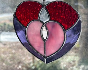 Handmade Stained Glass Valentine’s Day Heart Suncatcher Sun Catcher Window Decoration Glass Art Gift Red Purple Pink Galentine’s Day Gal Pal