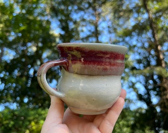 Handmade Ceramic Stoneware Purple Red White Coffee Tall Tea Mug Pottery