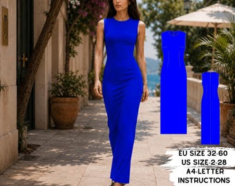 Sleeveless Maxi Dress Sewing Pattern PDF, Elegant Sheath Dress