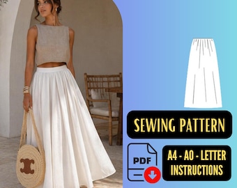 High Waist Maxi Skirt PDF Sewing Pattern, Flowing Summer Skirt