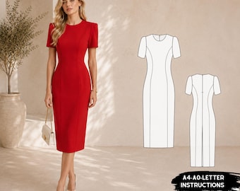 Midi Pencil Dress Sewing Pattern PDF Cocktail & Evening Dress