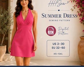 Halter Neck Mini Dress Sewing Pattern PDF Backless Summer Dress