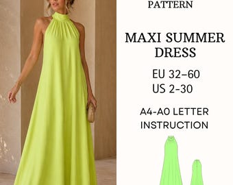 Halter Neck Maxi Summer Dress Sewing Pattern (PDF Pattern)
