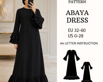 Abaya Dress Sewing Pattern PDF Modest Long Ruffle Hem Dress
