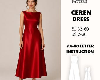 A-Line Satin Evening Dress Sewing Pattern (PDF)