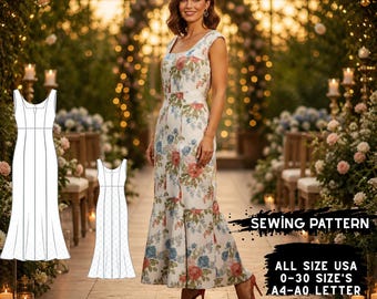 Floral Mermaid Dress Sewing Pattern | Elegant Evening Gown (Sizes 0-30) (Digital Download)