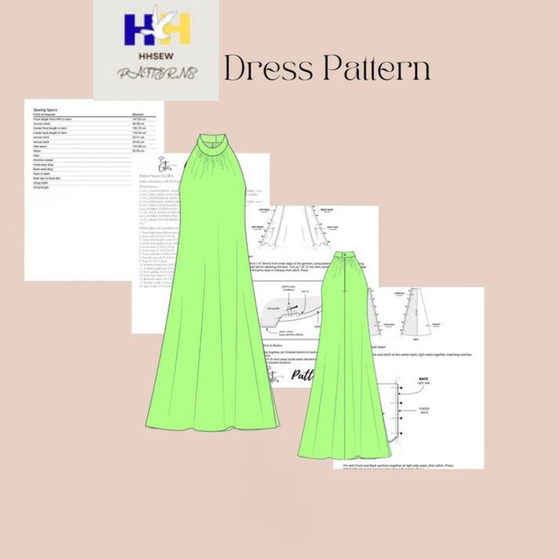 Halter Neck Maxi Summer Dress Sewing Pattern (PDF Pattern) - Etsy