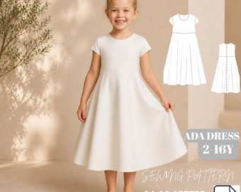 Birthday Girl Dress Sewing Pattern PDF Midi Kids Party Outfit Printable