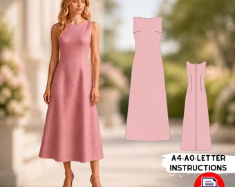 Boat Neck Midi Dress Sewing Pattern PDF Sleeveless A Line Dress