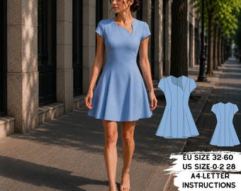Mini Dress Sewing Pattern PDF Asymmetric Neck A Line Dress
