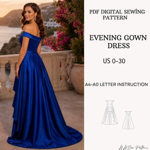 High Low Evening Dress Sewing Pattern PDF Off Shoulder Formal Gown