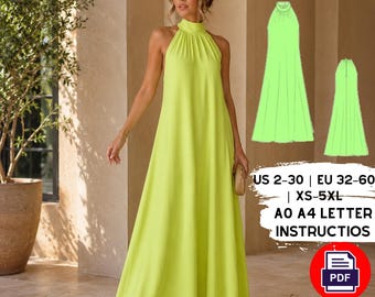 Halter Neck Maxi Summer Dress Sewing Pattern (PDF Pattern)