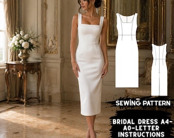 Deep V Neck High Low Evening Gown Sewing PDF for Prom Wedding