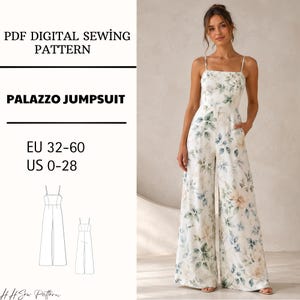 Palazzo Jumpsuit Sewing Pattern PDF Floral Wide Leg Style