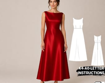 A-Line Satin Evening Dress Sewing Pattern (PDF)