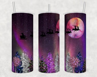 Santa Sleigh Tumbler or Water Bottle- Purple