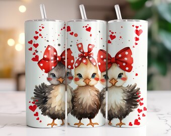 Adorable Chickens Valentine Tumbler or Water Bottle