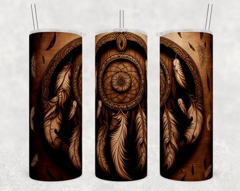 Wood Grain Dream Catcher Tumbler or Water Bottle
