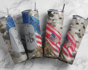 Marine with Flag Tumbler or Water Bottle