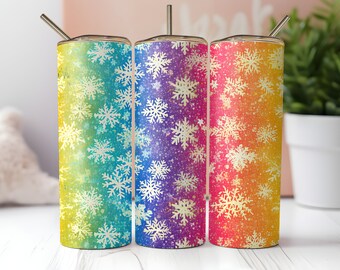 Rainbow Snowflake Tumbler or Water Bottle