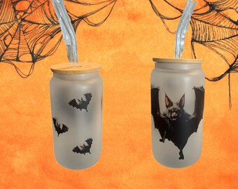Clear or Frosted Glass 16 oz Cup with Bamboo Lid and Straw-Bat