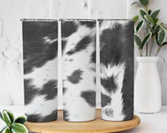 Grey Cow Print Tumbler or Water Bottle