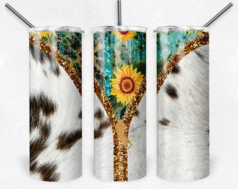Sunflower/Cow Zipper Tumbler or Water Bottle
