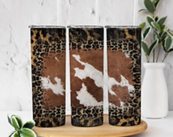 Cow Hide Leopard Tumbler or Water Bottle