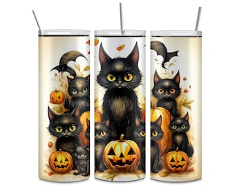 Black Cat with Pumpkins Tumbler-20 oz