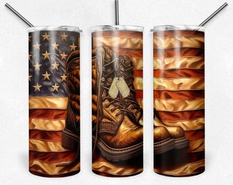 American Flag with Boots Tumbler or Water Bottle