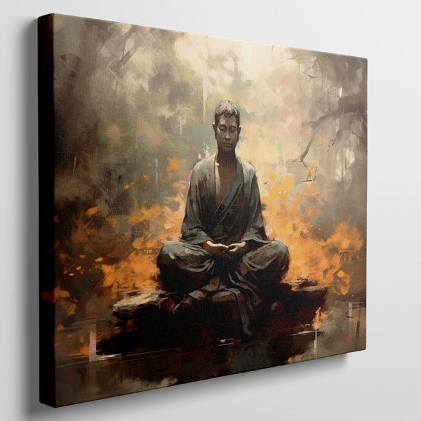 Meditative Zen Master in Abstract Art - Enrich Your Space with Peaceful Spiritual Canvas