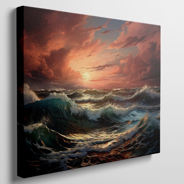 Ready to Hang Canvas Print - Dramatic Sunset & Turbulent Sea - Coastal Seascape Wall Art