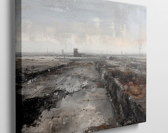 Ready to Hang Canvas Print: Abstract Industrial Landscape in Monochrome with Rust Tones