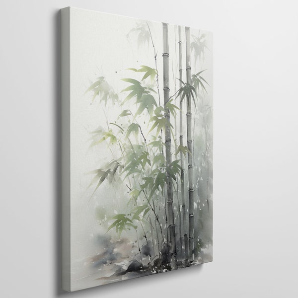 Ready to Hang Canvas Print of Bamboo Watercolour Painting for Tranquil Interior Decor