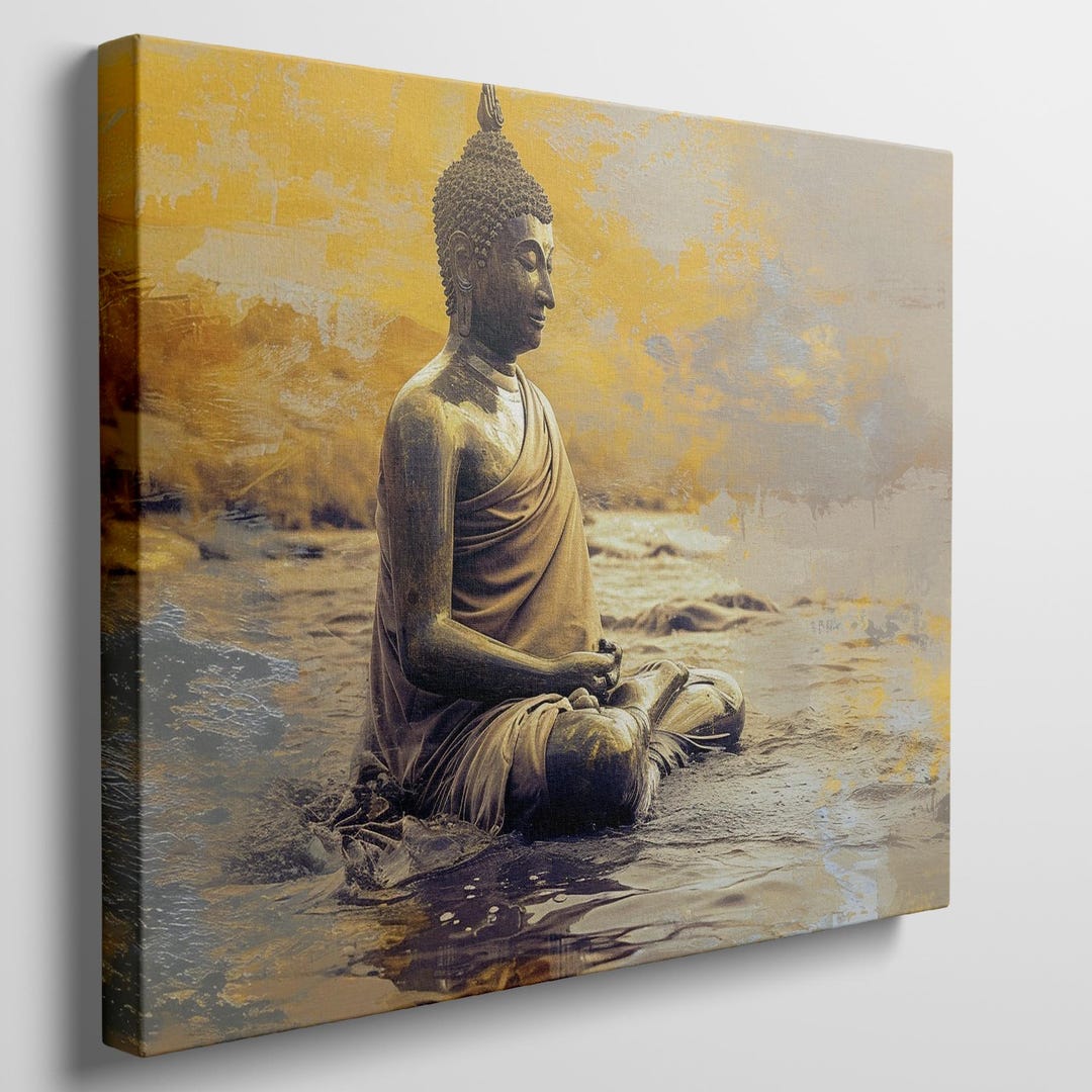 Golden Buddha Meditation Canvas Wall Art Print Tranquil Zen Statue for ...