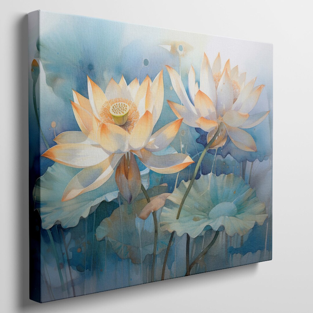 Framed Canvas Wall Art Delicate Lotus Flower Light Azure - Etsy