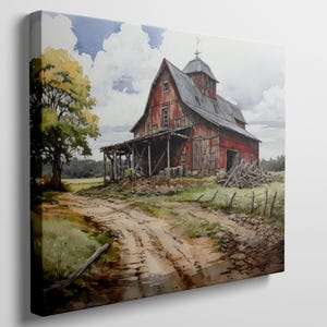 Rustic Red Barn Canvas Print: Farmhouse Wall Art