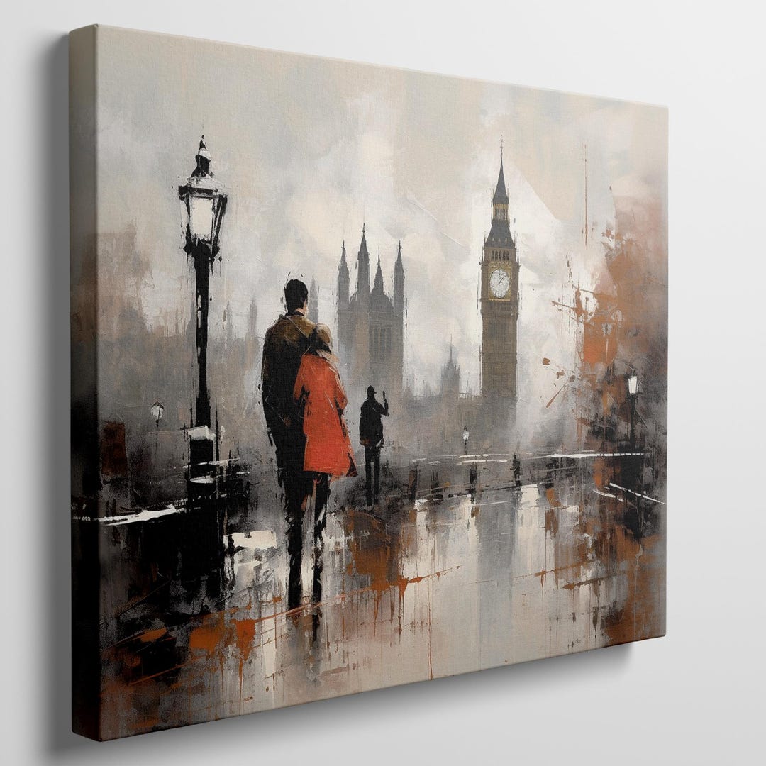 Canvas Wall Art Print of London Cityscape in Impressionistic Style with