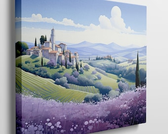 Enchanting Tuscan Countryside Canvas Print: Idyllic Lavender Fields, Panoramic Landscape