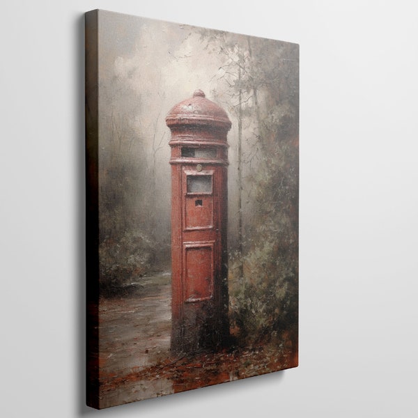 Ready to Hang Canvas Print of Traditional Red British Postbox, Autumn Countryside Scene Wall Art