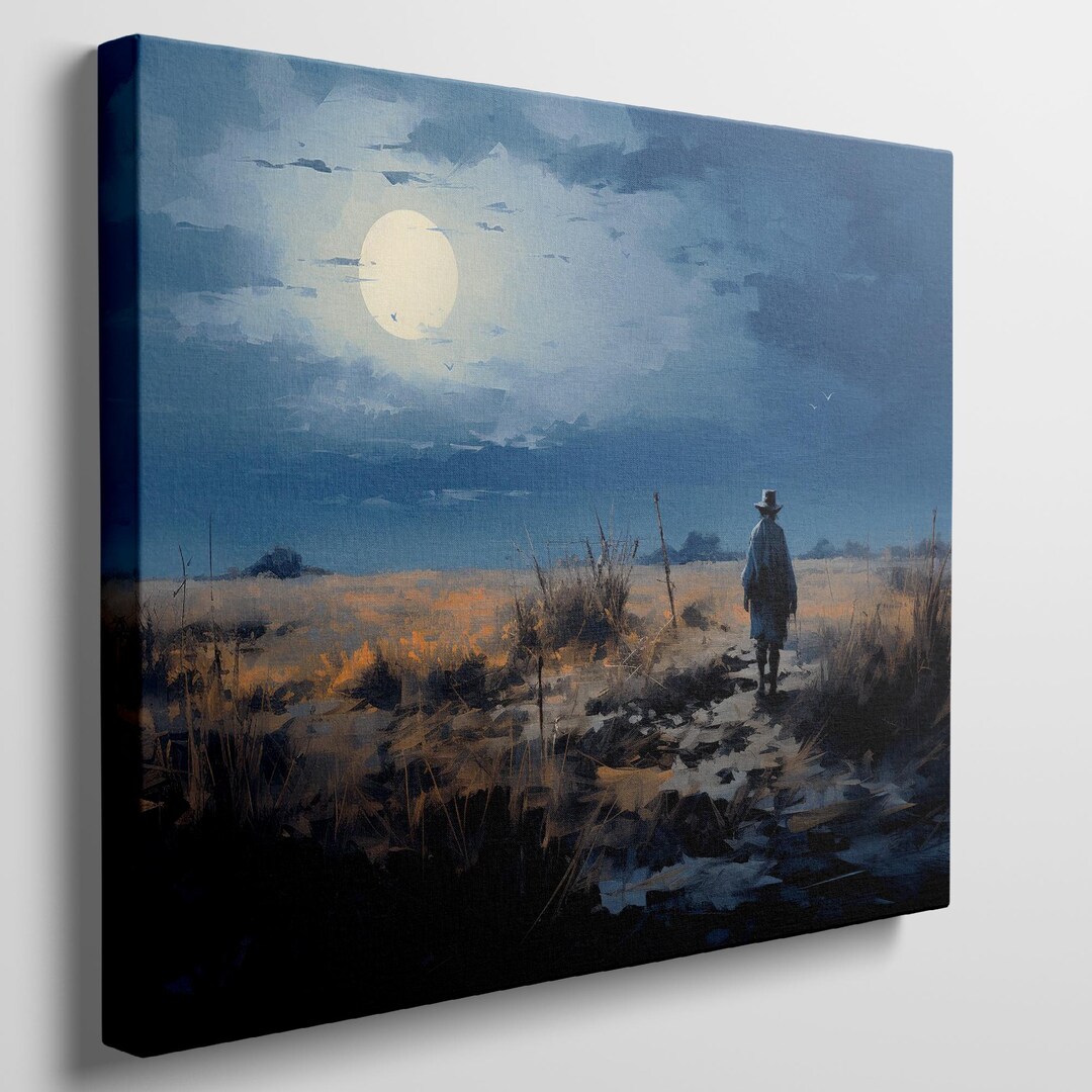 Canvas Wall Art Print Moonlit Journey Across Prairie Nightscape