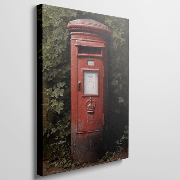 Ready to Hang Canvas Print - Classic British Red Postbox, Vintage Postal Wall Art