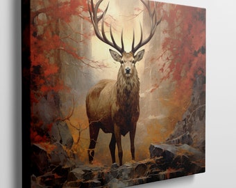 Majestic Stag in Autumn Forest Canvas Wall Art Print for Modern Home Decor