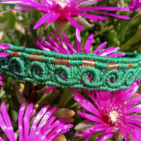 Bracelet Osiris - Micro Macramé Vert avec Perles de Rocaille Dorées