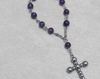 10er Rosenkranz, Fingerrosenkranz aus Amethyst und Edelstahl, kleiner Rosenkranz, Ein-Gesetz Rosenkranz, Gebetskette, Autorosenkranz