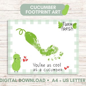 Cucumber Footprint Art, Preschool Activity, Summer Craft, Kids Crafts, Footprint Craft, Toddler DIY Craft, Handprint Art, Valentine&#39;s Day