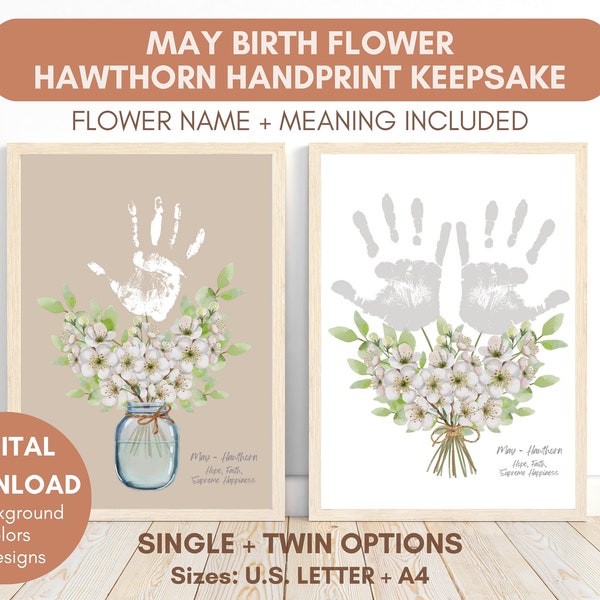 May Birth Flower Hawthorn Handprint Keepsake, Toddler Craft, DIY Kids Craft, Gift for Grandma, Flower Handprint, Printable Handprint Craft