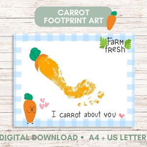 Carrot Pun Footprint Art, Preschool Activity, Summer Crafts for Kids, Footprint Craft, Toddler DIY Craft, Handprint Art, Valentine&#39;s Day